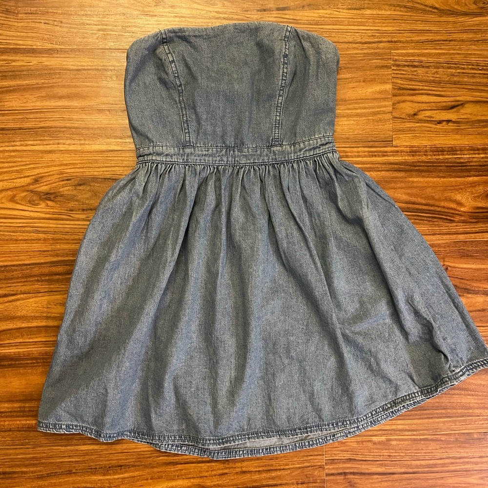 Free people darling denim strapless mini dress size 0